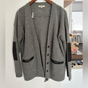 Grey Madewell Cardigan with Black Elbow Patches